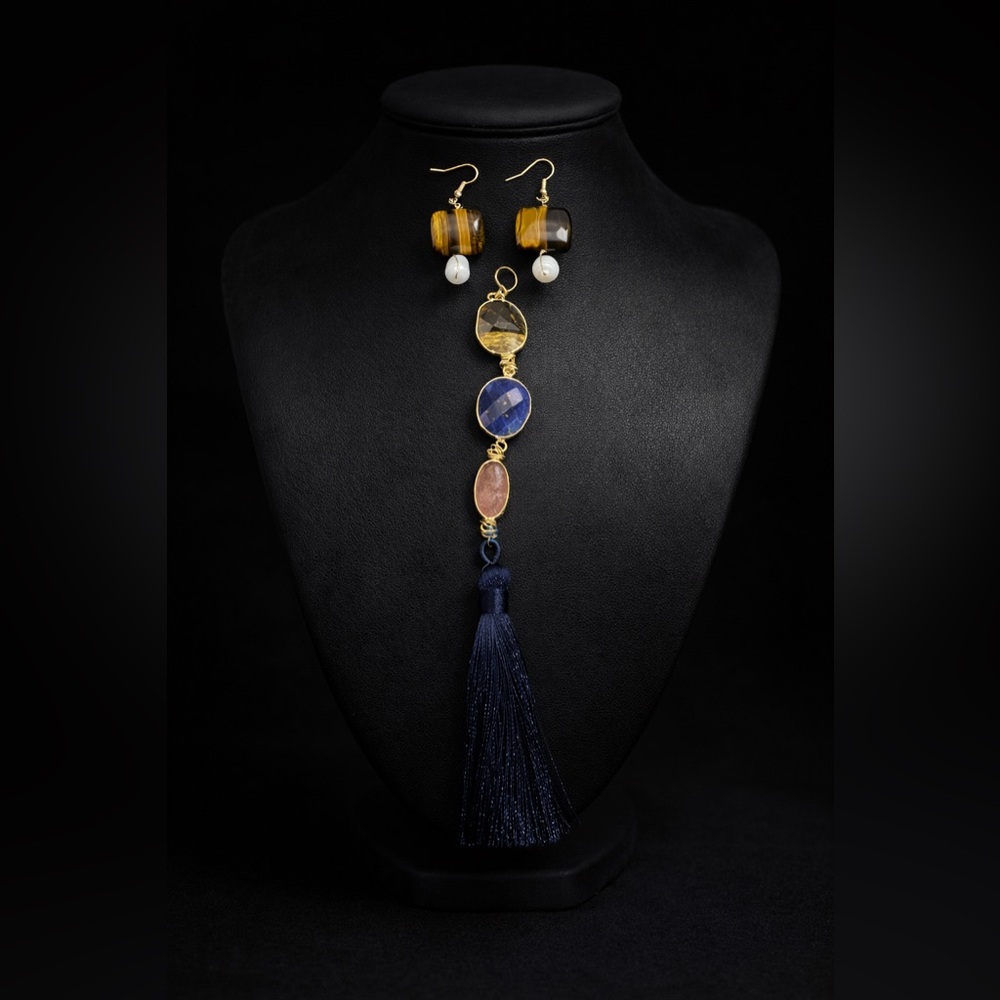 Multi-Stone Semi Precious Tassel Necklace